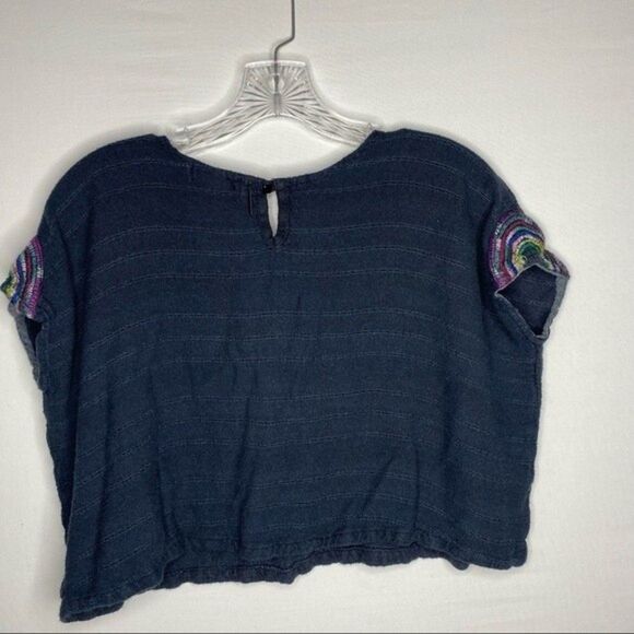 Billabong Designers Closet Crop Top Women’s S Blue Rainbow Embroidered Boxy Boho - Picture 5 of 6